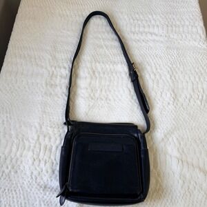 Fossil‎ Black Pebbled Leather Crossbody Messenger Bag Organizer 75082